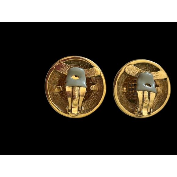 CINER Blue Enamel Gold Plate Dot Weave Dome Clip-On Earrings Vintage Classic - Picture 2 of 8